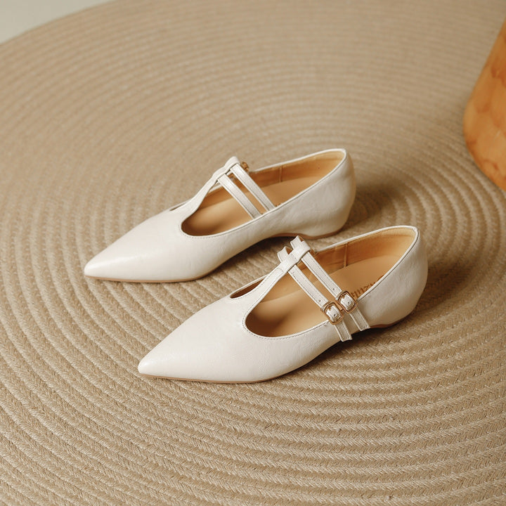 Olara Dual T-Strap Leather Heels