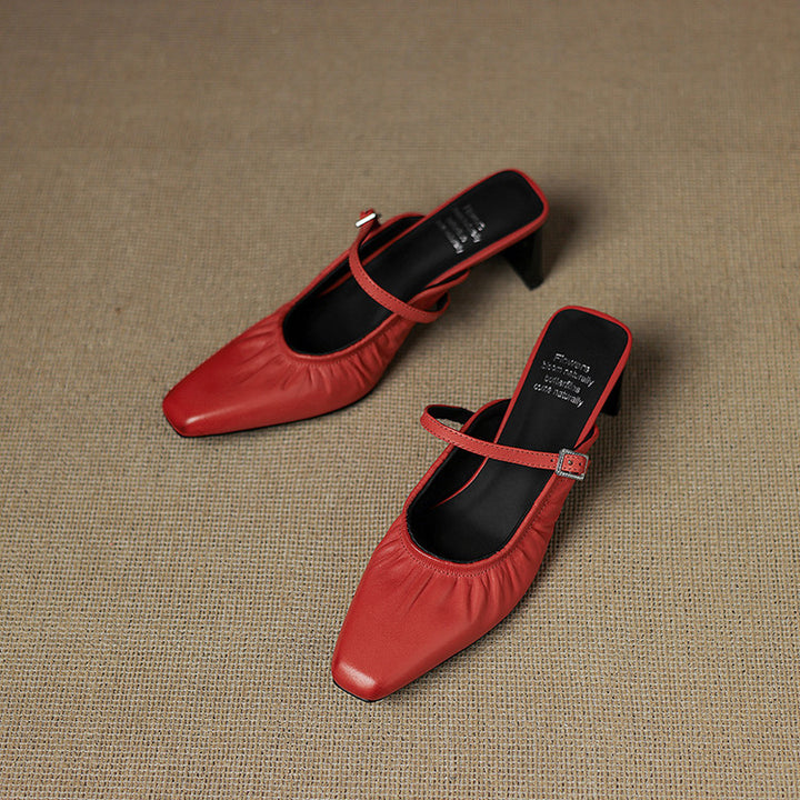 Vanya Genuine Leather Mary Jane Strap Mules