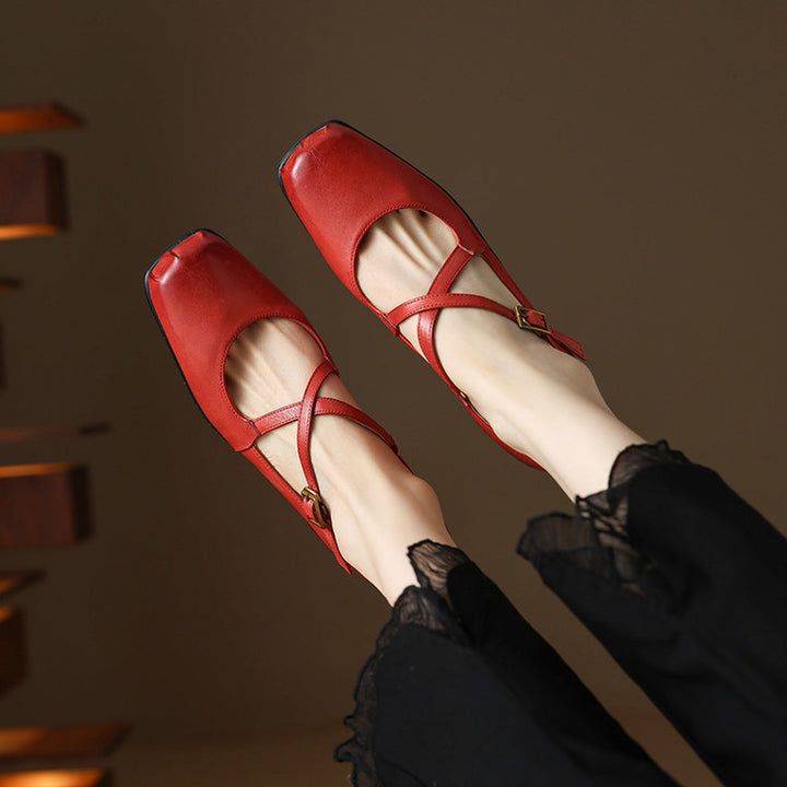 Gisel Genuine Leather Crisscross Flats