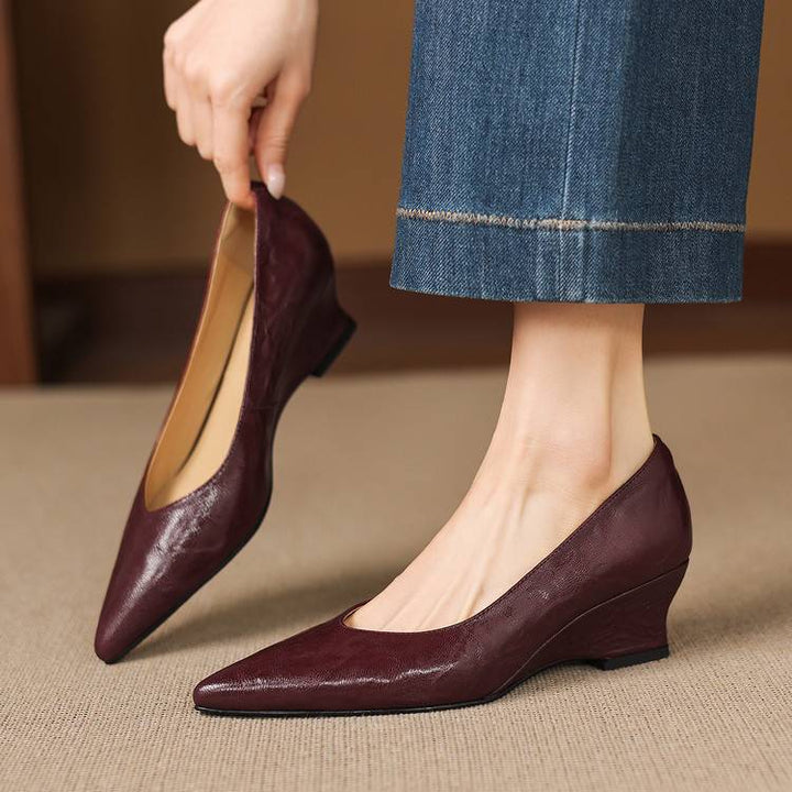 Fiara Genuine Leather Wedge Heel Pumps