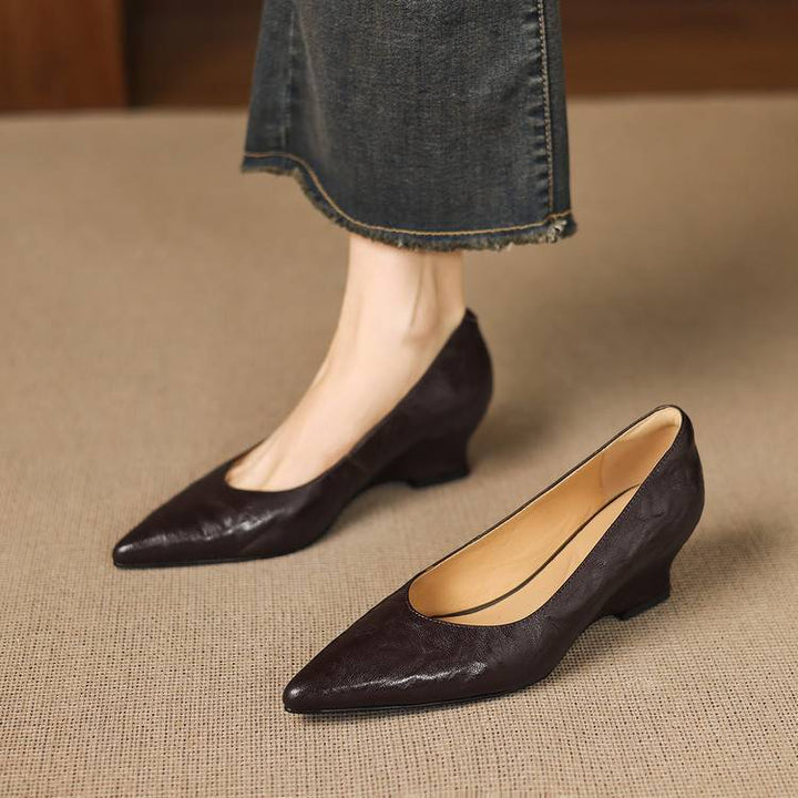 Fiara Genuine Leather Wedge Heel Pumps