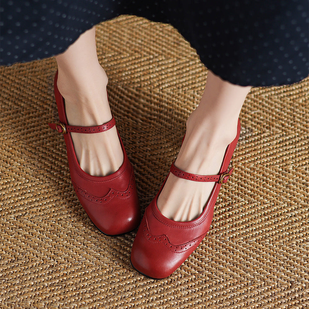 Harel Genuine Leather Wingtip Brogue Heels