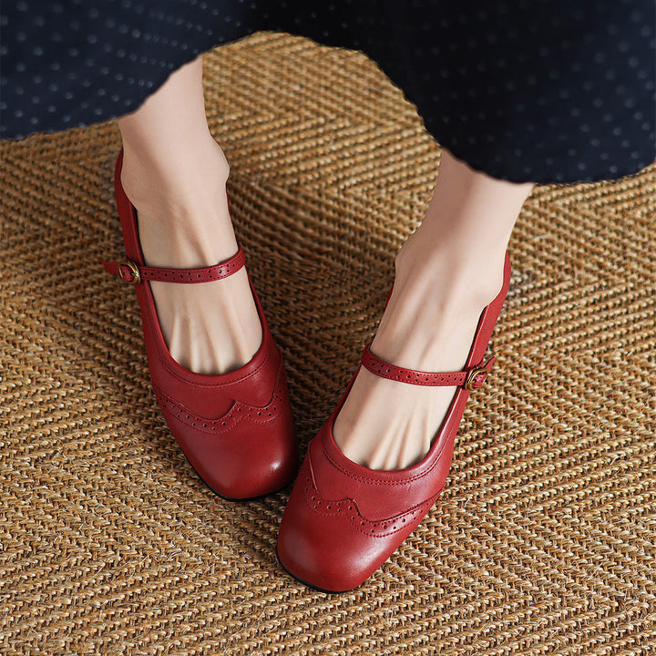 Harel Genuine Leather Wingtip Brogue Heels