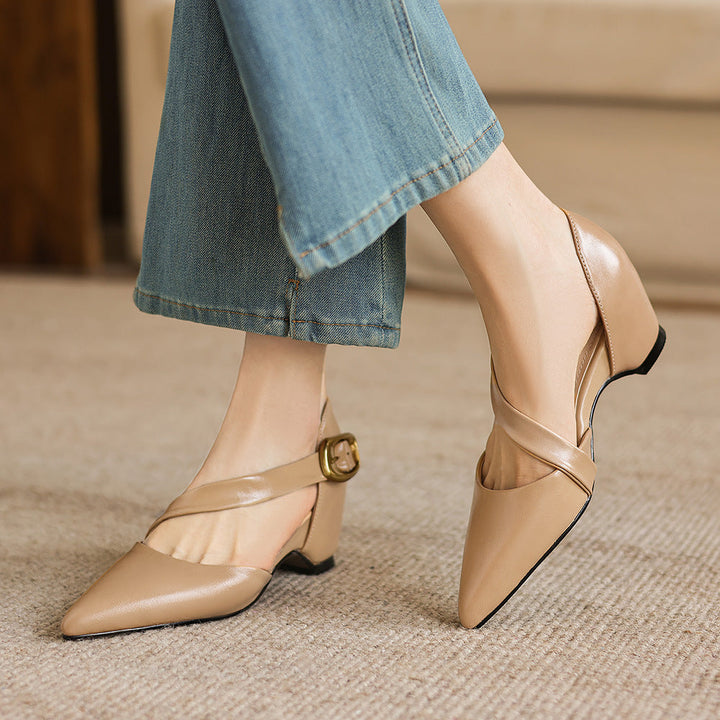 Maely Cross Strap Leather Heels