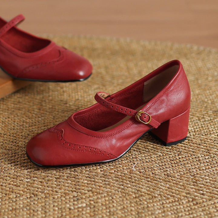 Harel Genuine Leather Wingtip Brogue Heels
