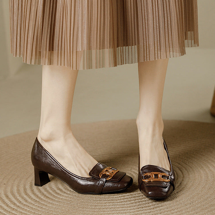 Pavia Glossy Leather Block Heel Pumps