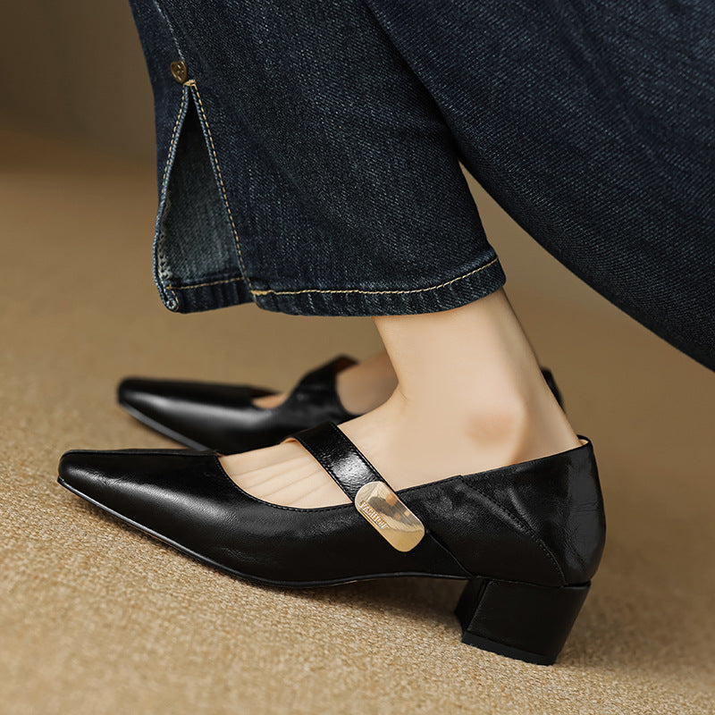 Quera Chiseled Toe Mary Jane Leather Pumps
