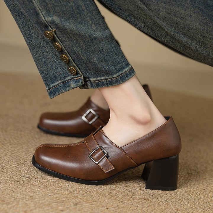 Norah Genuine Leather Buckle Heels