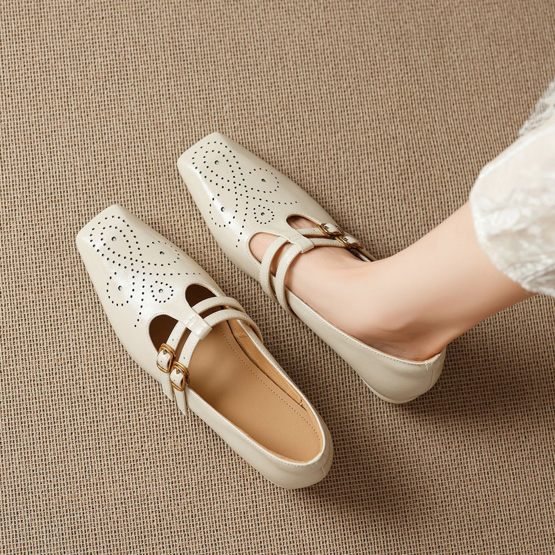 Lara Genuine Leather Dual-Strap Mary Jane Pumps