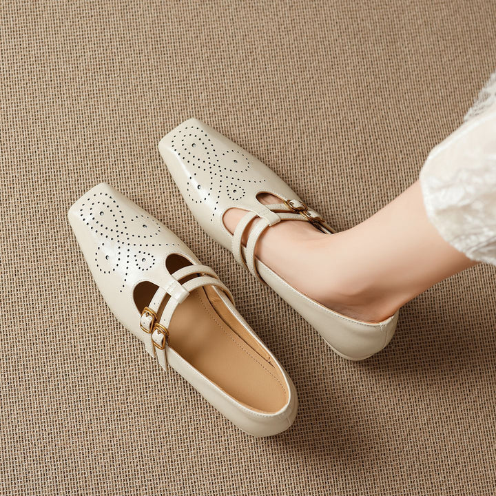 Lara Genuine Leather Dual-Strap Mary Jane Pumps