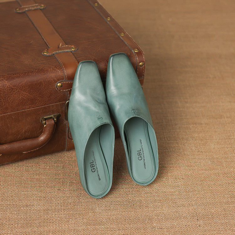 Kessa Genuine Leather Square-Toe Mules