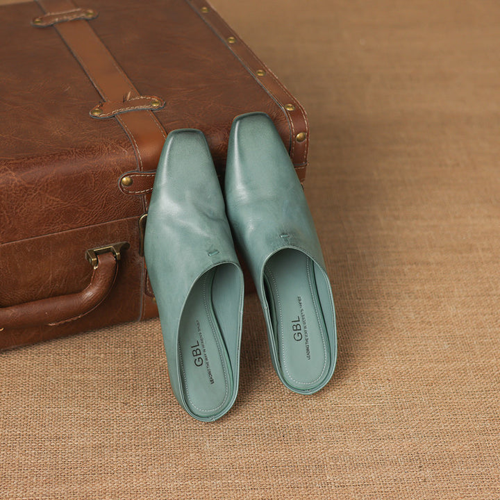 Kessa Genuine Leather Square-Toe Mules