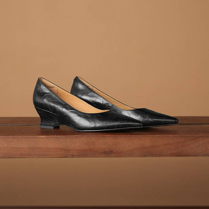 Fiara Genuine Leather Wedge Heel Pumps