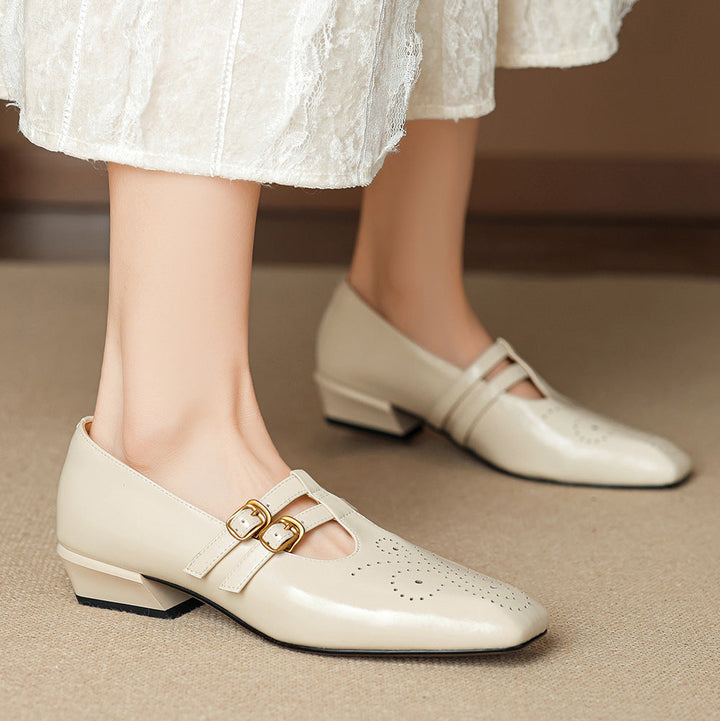 Lara Genuine Leather Dual-Strap Mary Jane Pumps