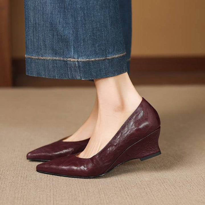 Fiara Genuine Leather Wedge Heel Pumps
