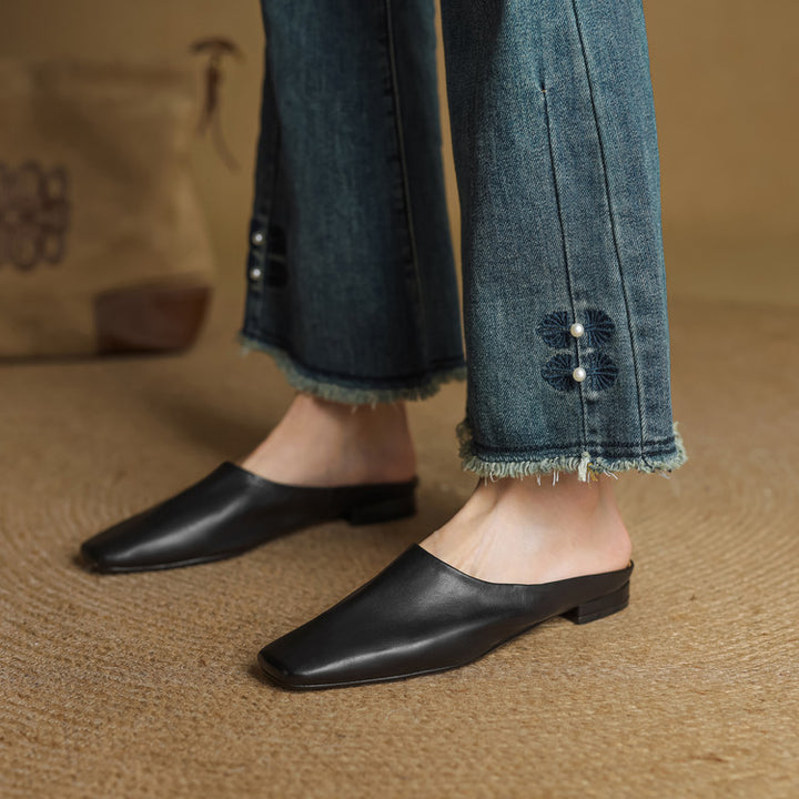 Rexa Genuine Leather Square-Toe Mules