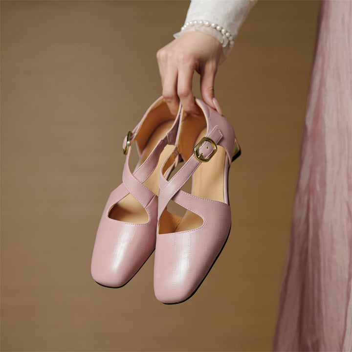 Rela Genuine Leather Cross-Strap Pumps