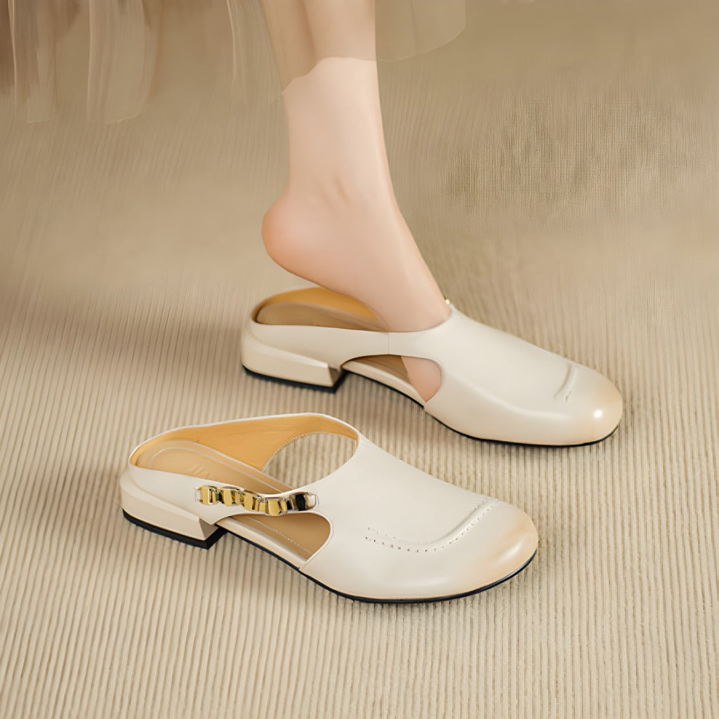 Galia Round-Toe Genuine Leather Mules