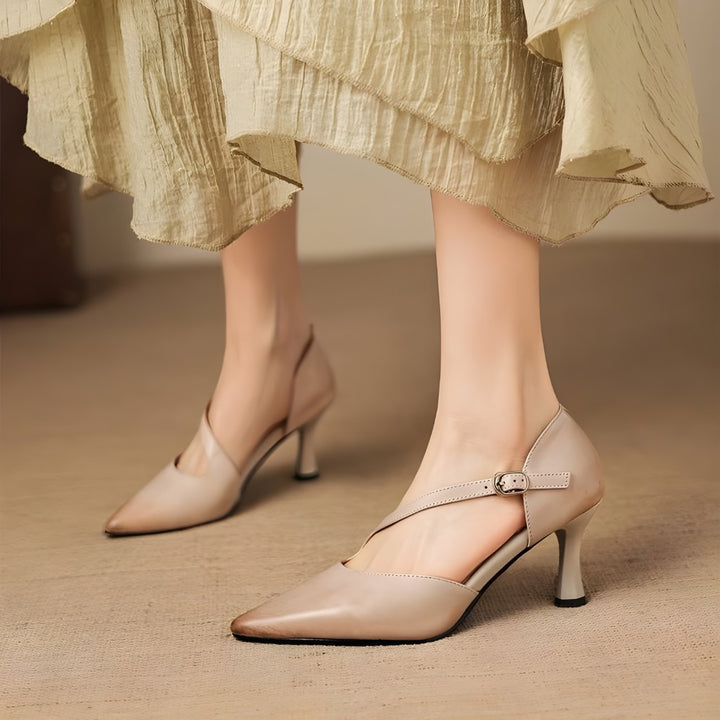 Avena Genuine Leather Crossover Strap Heels