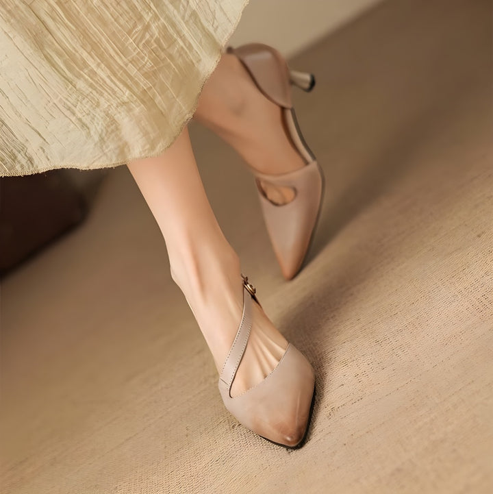 Avena Genuine Leather Crossover Strap Heels