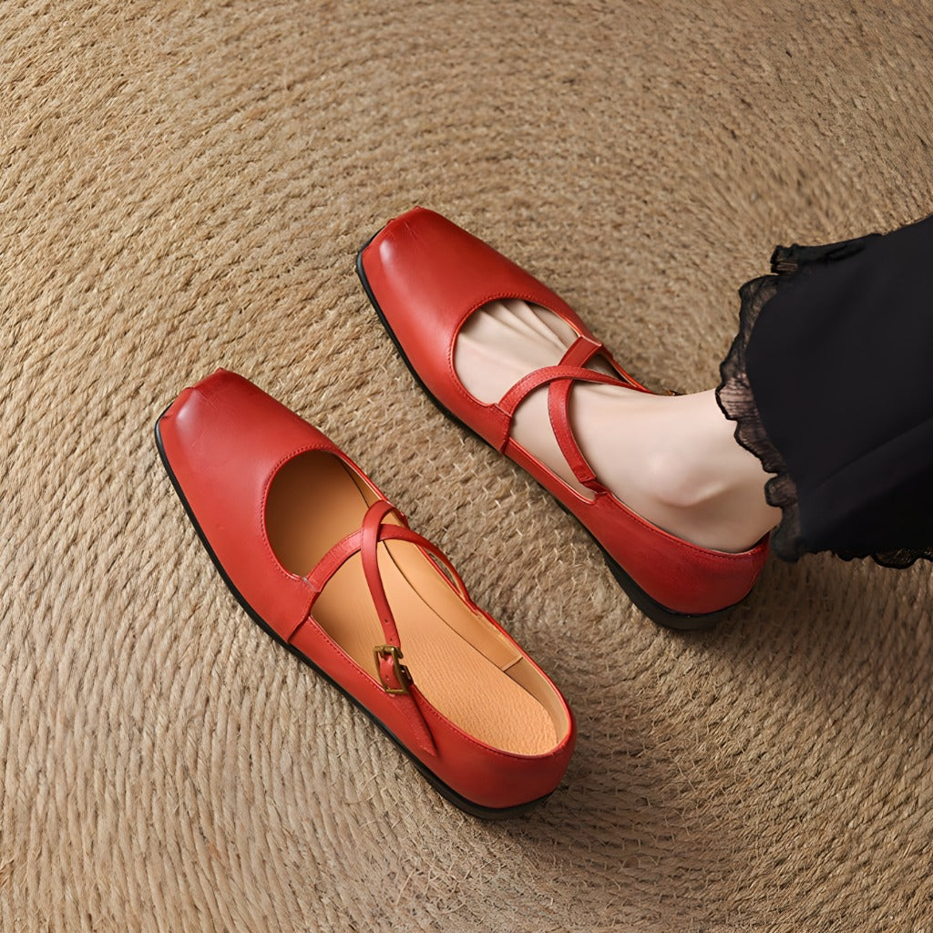 Gisel Genuine Leather Crisscross Flats