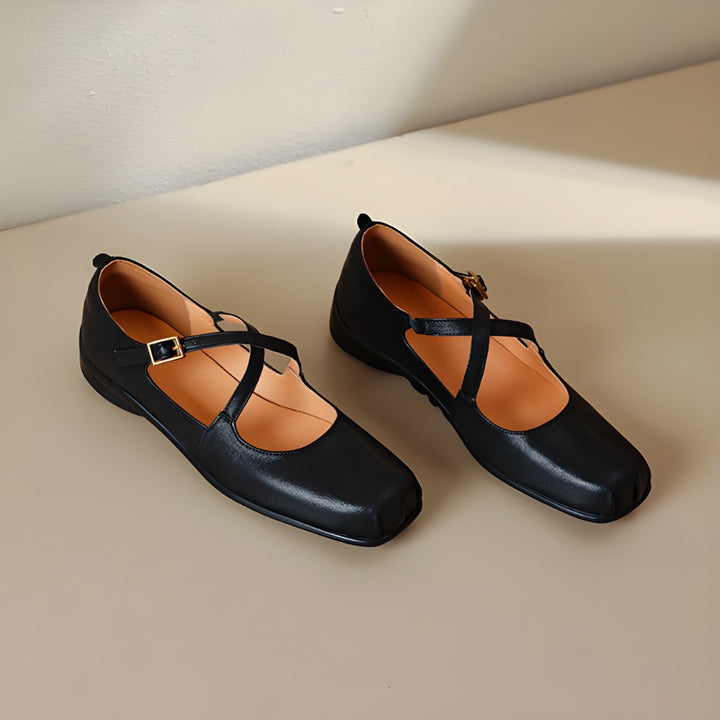 Gisel Genuine Leather Crisscross Flats