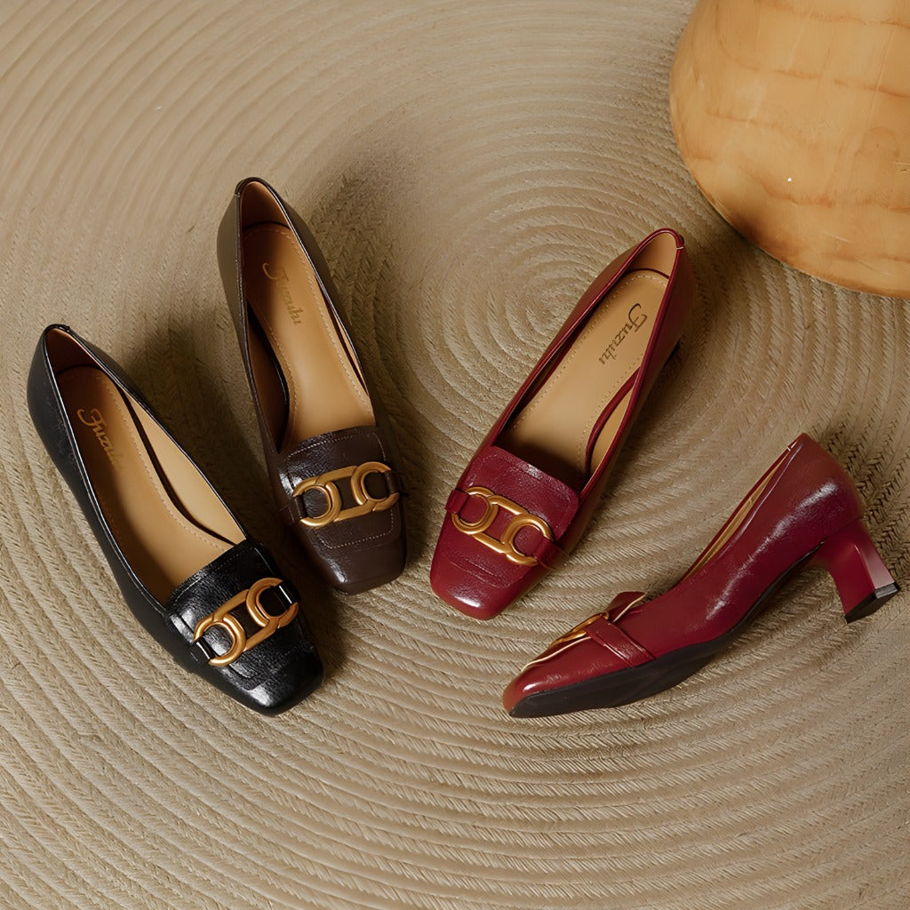 Pavia Glossy Leather Block Heel Pumps