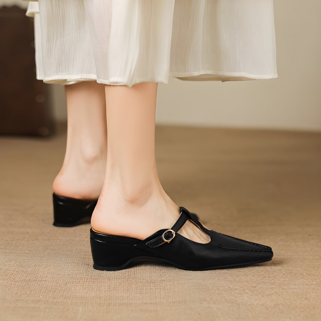 Breeze T-Strap Leather Mules