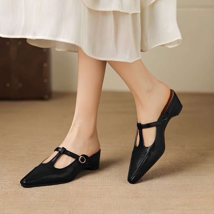Breeze T-Strap Leather Mules