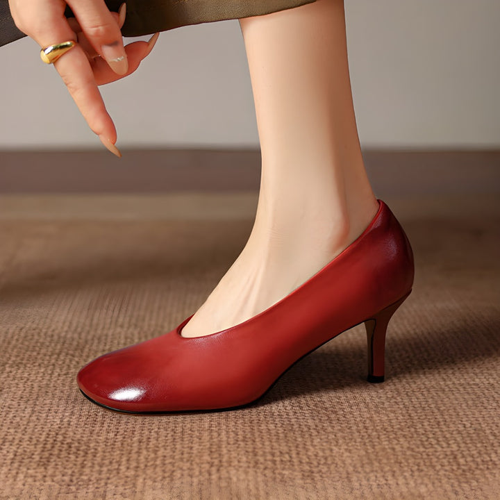 Neria Genuine Leather Dutch-Toe Heels