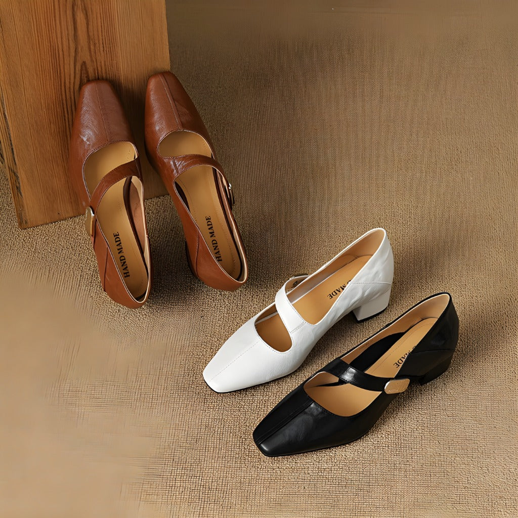 Quera Chiseled Toe Mary Jane Leather Pumps