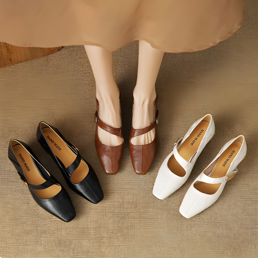 Quera Chiseled Toe Mary Jane Leather Pumps