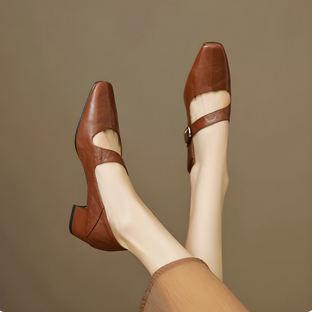Quera Chiseled Toe Mary Jane Leather Pumps