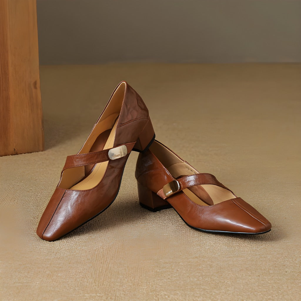 Quera Chiseled Toe Mary Jane Leather Pumps