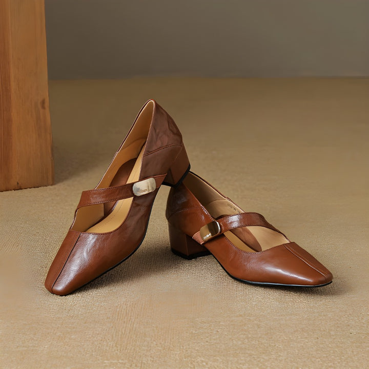 Quera Chiseled Toe Mary Jane Leather Pumps