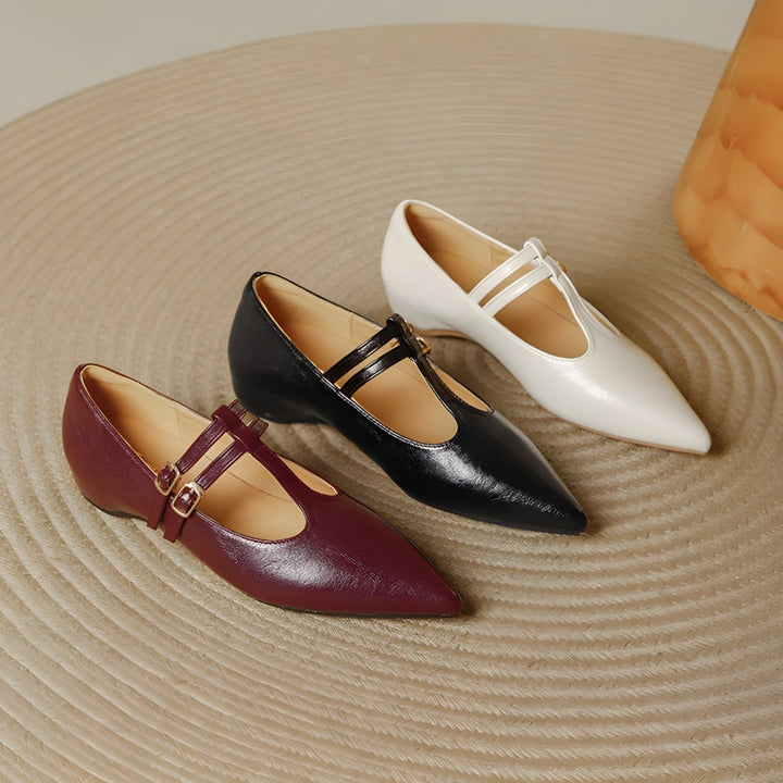 Olara Dual T-Strap Leather Heels