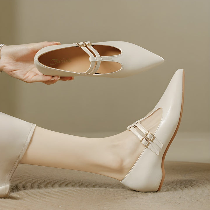 Olara Dual T-Strap Leather Heels
