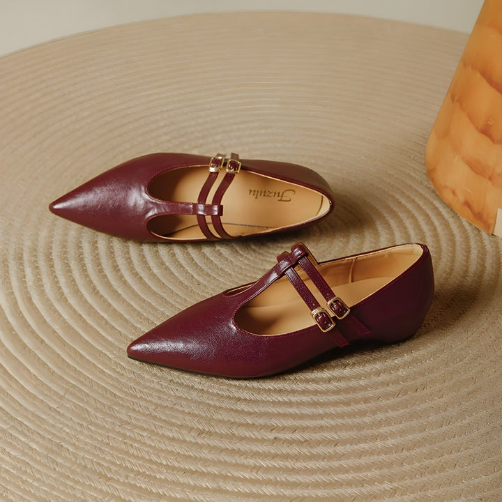 Olara Dual T-Strap Leather Heels