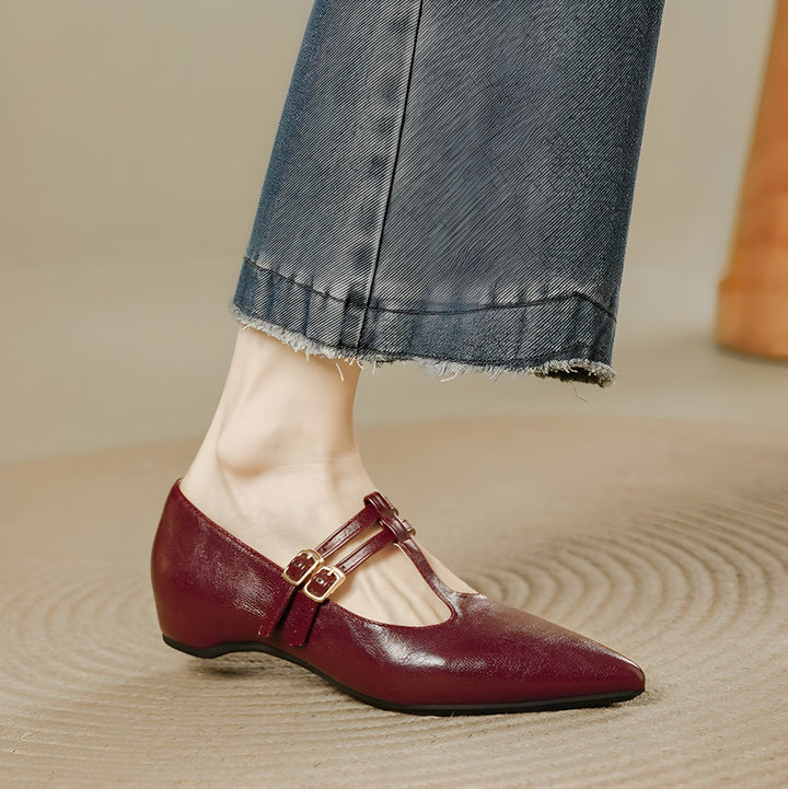 Olara Dual T-Strap Leather Heels