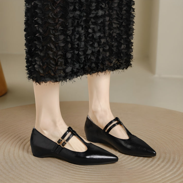 Olara Dual T-Strap Leather Heels