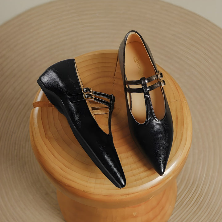 Olara Dual T-Strap Leather Heels