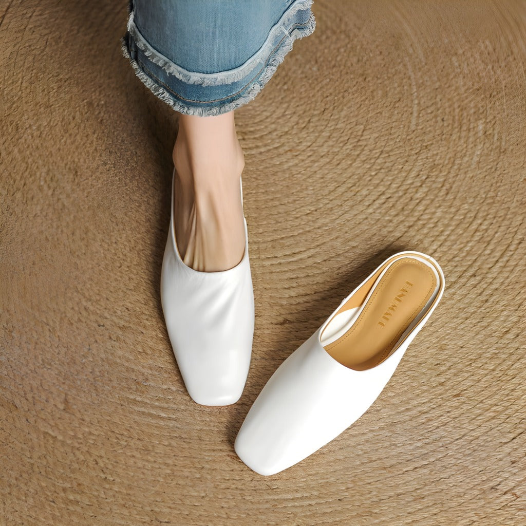 Rexa Genuine Leather Square-Toe Mules