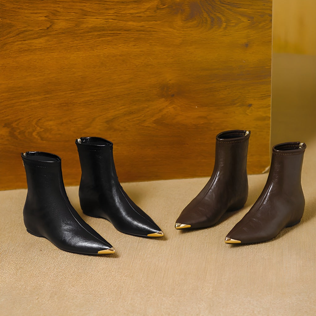 Odia Pointed-Toe Leather Ankle Boots