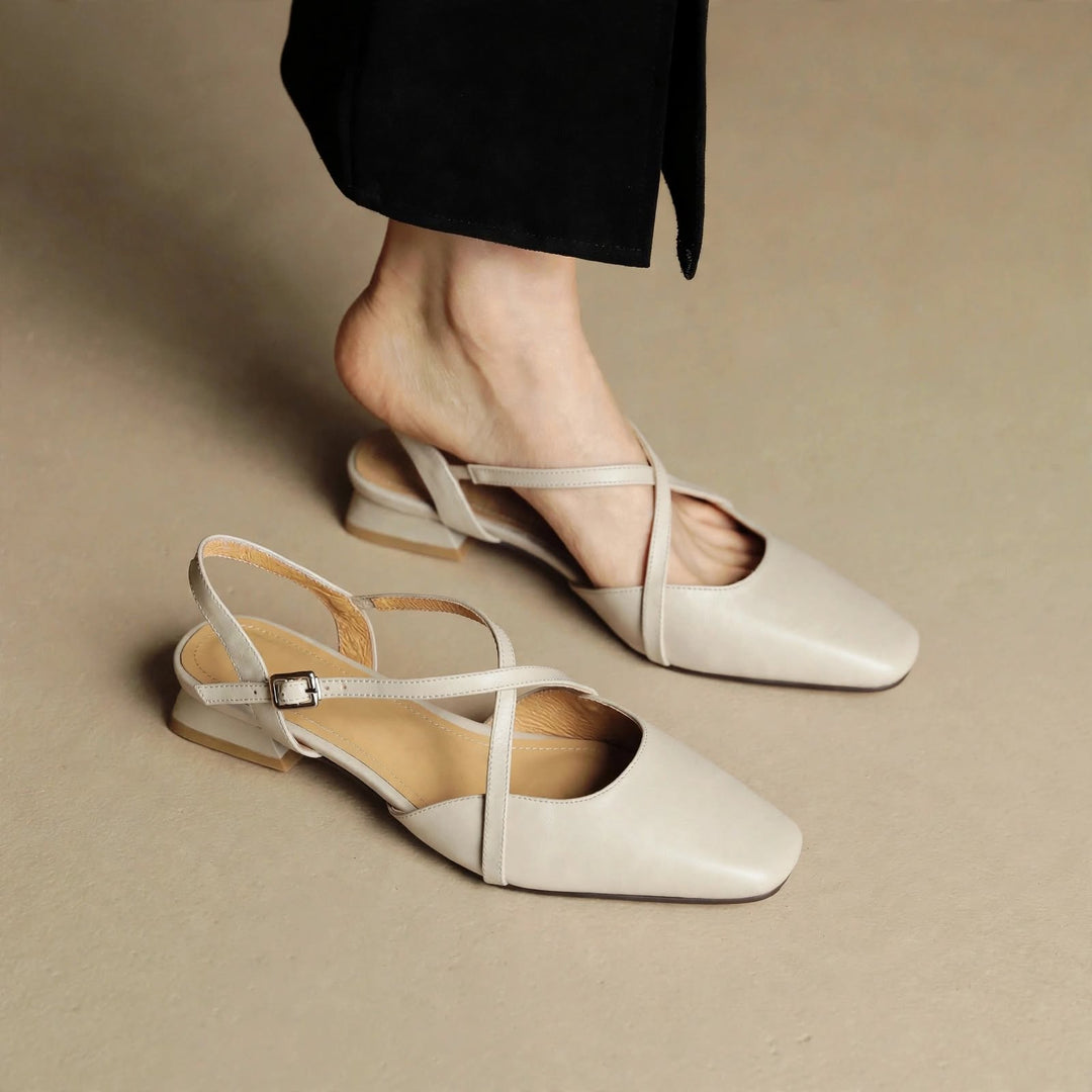 Stella Genuine Leather Square-Toe Slingbacks