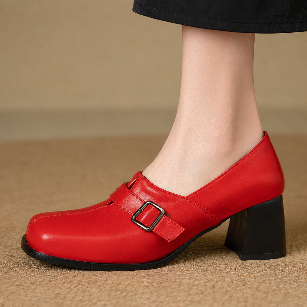 Norah Genuine Leather Buckle Heels