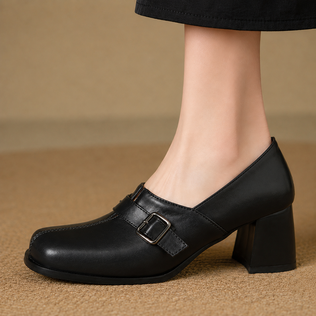 Norah Genuine Leather Buckle Heels